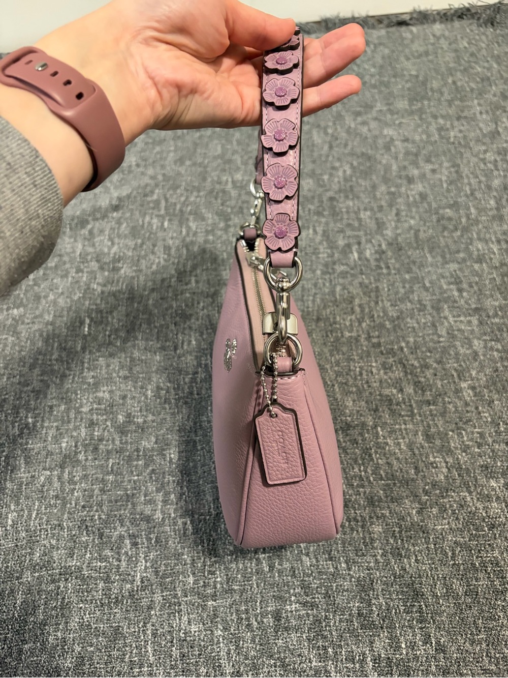 Coach Teri Shoulder Bag with Floral Applique in Lilac with Silver Hardware - Picture 3 of 6